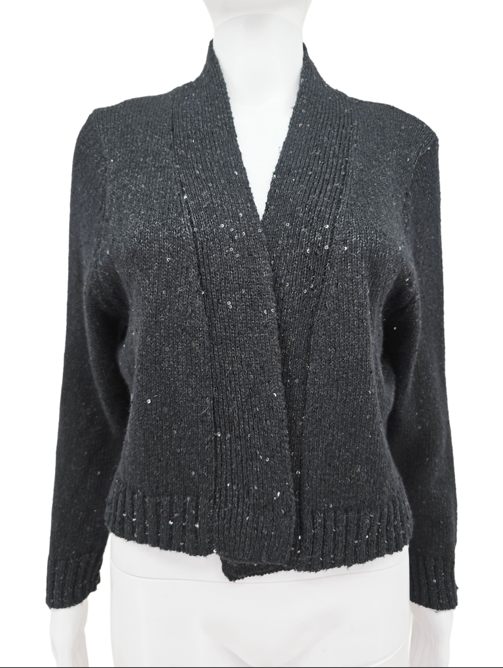 Anne Klein Sequin Cardigan Sweater Black S New